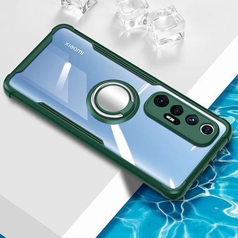 Funda Silicona Ultrafina Carcasa Transparente con Magnetico Anillo de dedo Soporte BH1 para Xiaomi Mi 10S 5G Verde