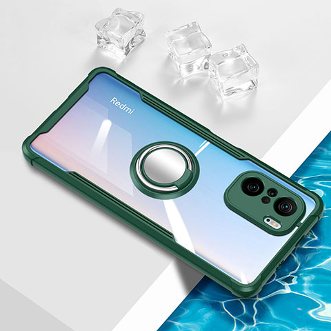 Funda Silicona Ultrafina Carcasa Transparente con Magnetico Anillo de dedo Soporte BH1 para Xiaomi Mi 11i 5G Verde