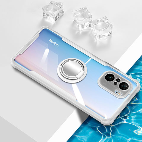 Funda Silicona Ultrafina Carcasa Transparente con Magnetico Anillo de dedo Soporte BH1 para Xiaomi Mi 11X Pro 5G Blanco