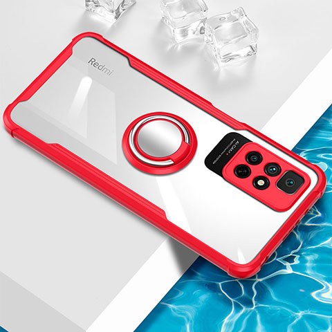 Funda Silicona Ultrafina Carcasa Transparente con Magnetico Anillo de dedo Soporte BH1 para Xiaomi Redmi 10 (2022) Rojo