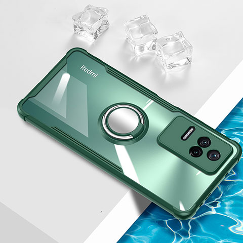 Funda Silicona Ultrafina Carcasa Transparente con Magnetico Anillo de dedo Soporte BH1 para Xiaomi Redmi K40S 5G Verde