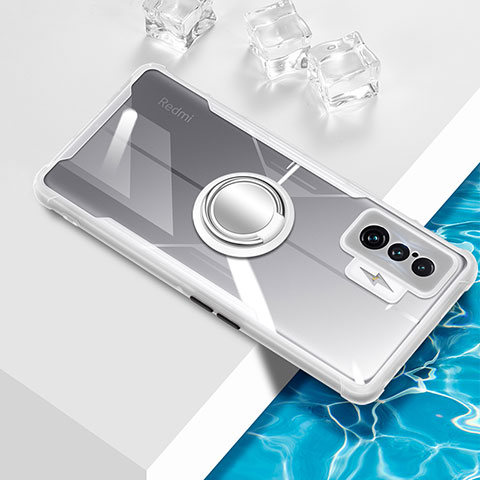 Funda Silicona Ultrafina Carcasa Transparente con Magnetico Anillo de dedo Soporte BH1 para Xiaomi Redmi K50 Gaming 5G Blanco