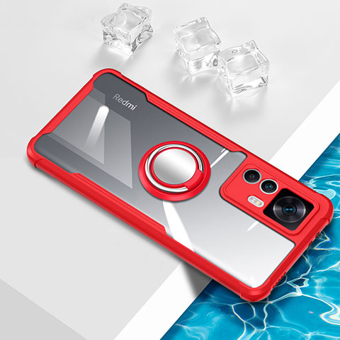 Funda Silicona Ultrafina Carcasa Transparente con Magnetico Anillo de dedo Soporte BH1 para Xiaomi Redmi K50 Ultra 5G Rojo