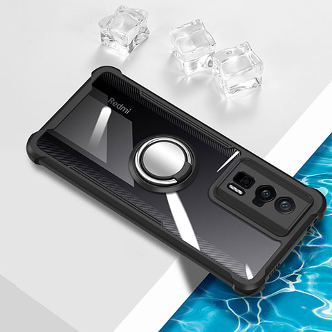 Funda Silicona Ultrafina Carcasa Transparente con Magnetico Anillo de dedo Soporte BH1 para Xiaomi Redmi K60 Pro 5G Negro