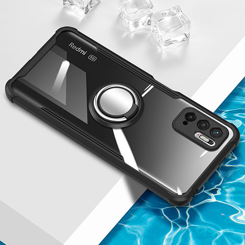 Funda Silicona Ultrafina Carcasa Transparente con Magnetico Anillo de dedo Soporte BH1 para Xiaomi Redmi Note 10T 5G Negro