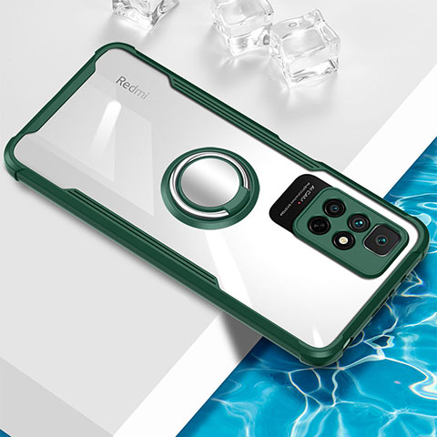 Funda Silicona Ultrafina Carcasa Transparente con Magnetico Anillo de dedo Soporte BH1 para Xiaomi Redmi Note 11 5G Verde