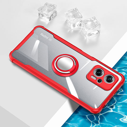 Funda Silicona Ultrafina Carcasa Transparente con Magnetico Anillo de dedo Soporte BH1 para Xiaomi Redmi Note 11T Pro 5G Rojo