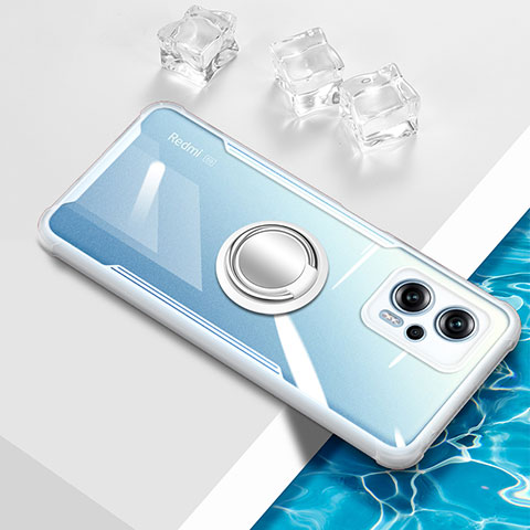 Funda Silicona Ultrafina Carcasa Transparente con Magnetico Anillo de dedo Soporte BH1 para Xiaomi Redmi Note 12T Pro 5G Blanco