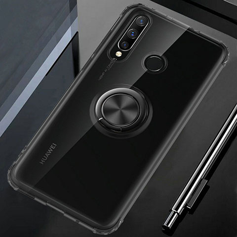 Funda Silicona Ultrafina Carcasa Transparente con Magnetico Anillo de dedo Soporte C01 para Huawei Honor 20E Negro