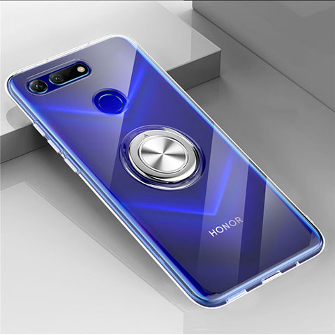 Funda Silicona Ultrafina Carcasa Transparente con Magnetico Anillo de dedo Soporte C01 para Huawei Honor View 20 Claro