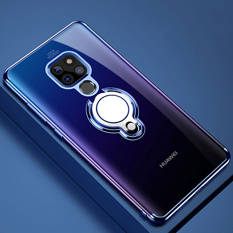 Funda Silicona Ultrafina Carcasa Transparente con Magnetico Anillo de dedo Soporte C01 para Huawei Mate 20 X 5G Azul