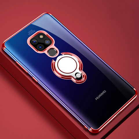 Funda Silicona Ultrafina Carcasa Transparente con Magnetico Anillo de dedo Soporte C01 para Huawei Mate 20 X 5G Rojo