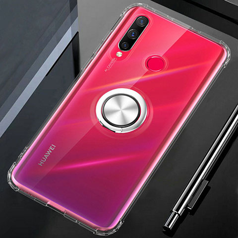 Funda Silicona Ultrafina Carcasa Transparente con Magnetico Anillo de dedo Soporte C01 para Huawei P Smart+ Plus (2019) Claro