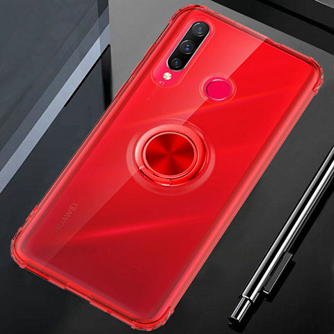 Funda Silicona Ultrafina Carcasa Transparente con Magnetico Anillo de dedo Soporte C01 para Huawei P Smart+ Plus (2019) Rojo