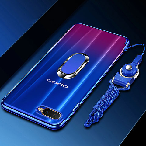 Funda Silicona Ultrafina Carcasa Transparente con Magnetico Anillo de dedo Soporte C01 para Oppo K1 Azul