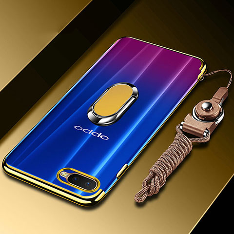 Funda Silicona Ultrafina Carcasa Transparente con Magnetico Anillo de dedo Soporte C01 para Oppo R15X Oro