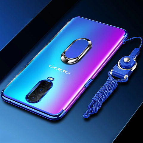 Funda Silicona Ultrafina Carcasa Transparente con Magnetico Anillo de dedo Soporte C01 para Oppo R17 Pro Azul