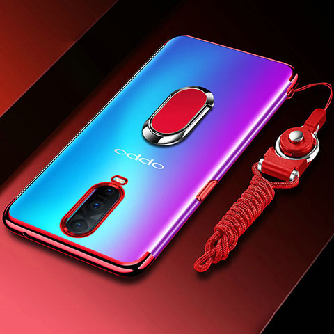 Funda Silicona Ultrafina Carcasa Transparente con Magnetico Anillo de dedo Soporte C01 para Oppo R17 Pro Rojo