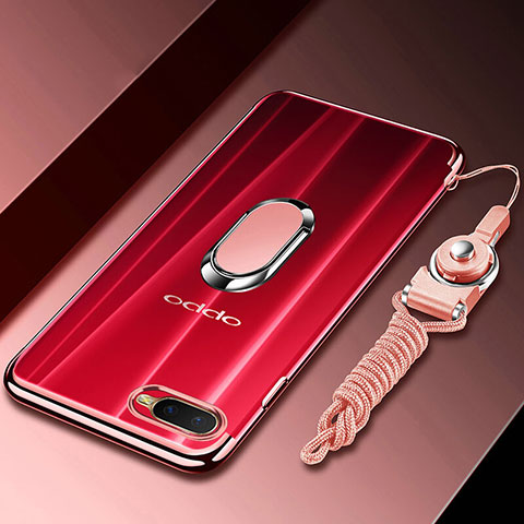 Funda Silicona Ultrafina Carcasa Transparente con Magnetico Anillo de dedo Soporte C01 para Oppo RX17 Neo Oro Rosa