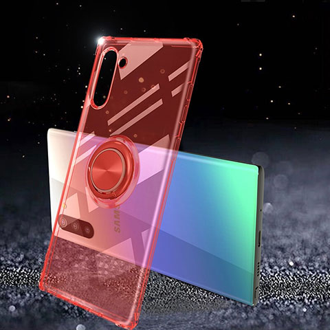 Funda Silicona Ultrafina Carcasa Transparente con Magnetico Anillo de dedo Soporte C01 para Samsung Galaxy Note 10 5G Rojo