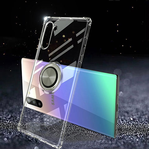 Funda Silicona Ultrafina Carcasa Transparente con Magnetico Anillo de dedo Soporte C01 para Samsung Galaxy Note 10 Claro