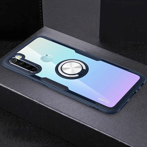 Funda Silicona Ultrafina Carcasa Transparente con Magnetico Anillo de dedo Soporte C01 para Xiaomi Redmi Note 8 (2021) Azul