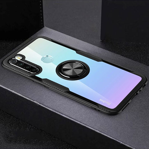 Funda Silicona Ultrafina Carcasa Transparente con Magnetico Anillo de dedo Soporte C01 para Xiaomi Redmi Note 8 Negro