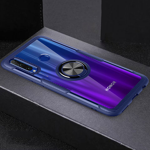 Funda Silicona Ultrafina Carcasa Transparente con Magnetico Anillo de dedo Soporte C02 para Huawei Honor 20E Azul y Negro