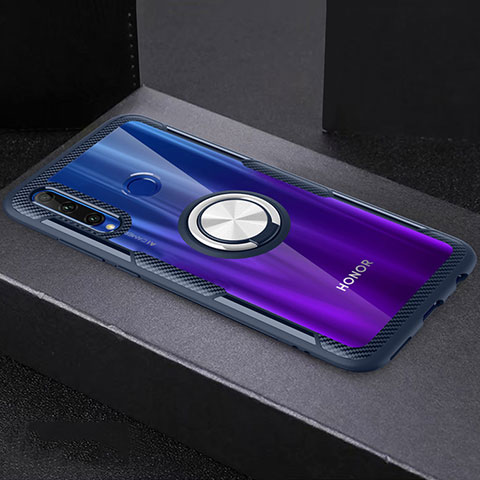 Funda Silicona Ultrafina Carcasa Transparente con Magnetico Anillo de dedo Soporte C02 para Huawei Honor 20i Azul