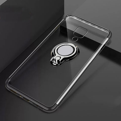 Funda Silicona Ultrafina Carcasa Transparente con Magnetico Anillo de dedo Soporte C02 para Huawei Mate 20 X 5G Negro