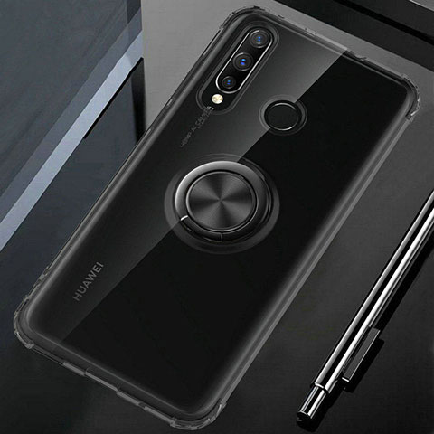 Funda Silicona Ultrafina Carcasa Transparente con Magnetico Anillo de dedo Soporte C02 para Huawei P30 Lite XL Negro