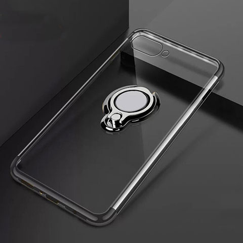 Funda Silicona Ultrafina Carcasa Transparente con Magnetico Anillo de dedo Soporte C02 para Oppo R17 Neo Negro