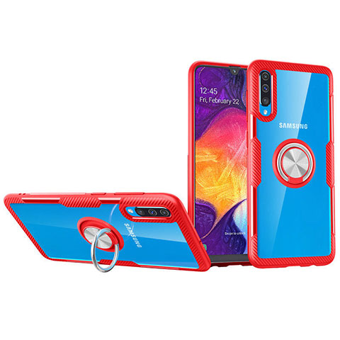 Funda Silicona Ultrafina Carcasa Transparente con Magnetico Anillo de dedo Soporte C02 para Samsung Galaxy A90 5G Rojo