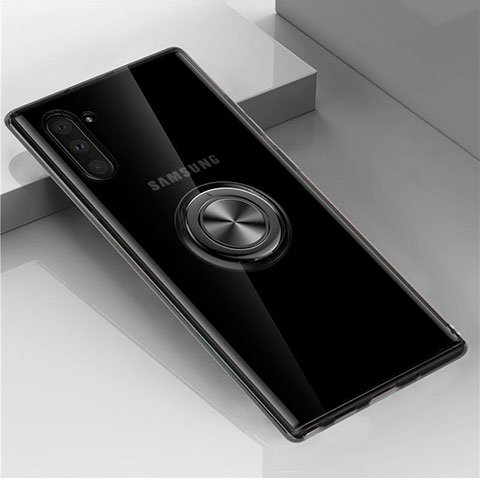 Funda Silicona Ultrafina Carcasa Transparente con Magnetico Anillo de dedo Soporte C02 para Samsung Galaxy Note 10 Negro