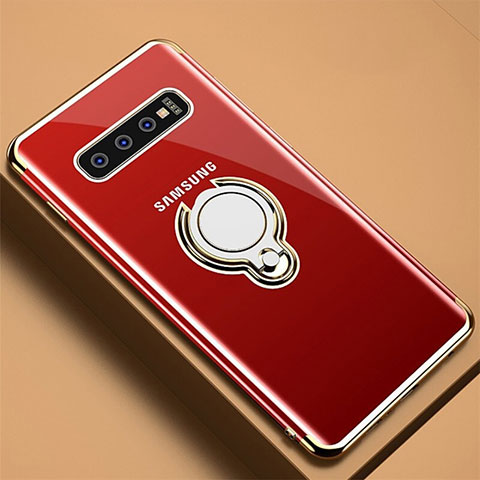 Funda Silicona Ultrafina Carcasa Transparente con Magnetico Anillo de dedo Soporte C02 para Samsung Galaxy S10 5G Oro