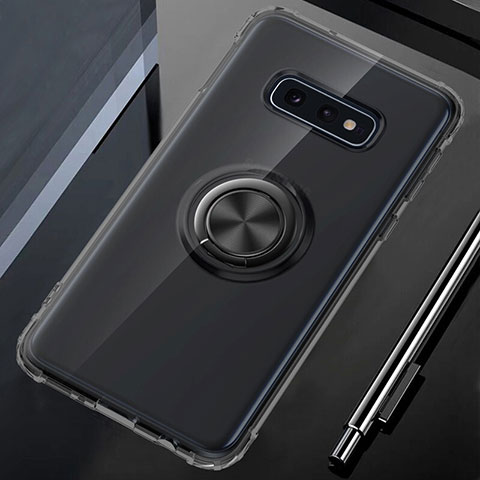 Funda Silicona Ultrafina Carcasa Transparente con Magnetico Anillo de dedo Soporte C02 para Samsung Galaxy S10e Negro