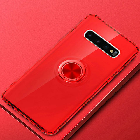 Funda Silicona Ultrafina Carcasa Transparente con Magnetico Anillo de dedo Soporte C03 para Samsung Galaxy S10 Plus Rojo