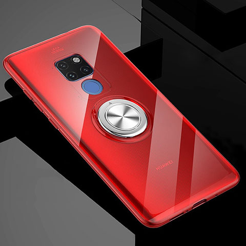 Funda Silicona Ultrafina Carcasa Transparente con Magnetico Anillo de dedo Soporte C04 para Huawei Mate 20 X 5G Rojo