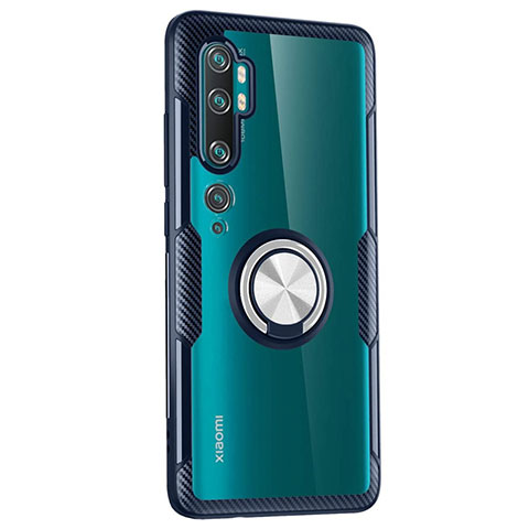 Funda Silicona Ultrafina Carcasa Transparente con Magnetico Anillo de dedo Soporte D02 para Xiaomi Mi Note 10 Pro Azul Cielo