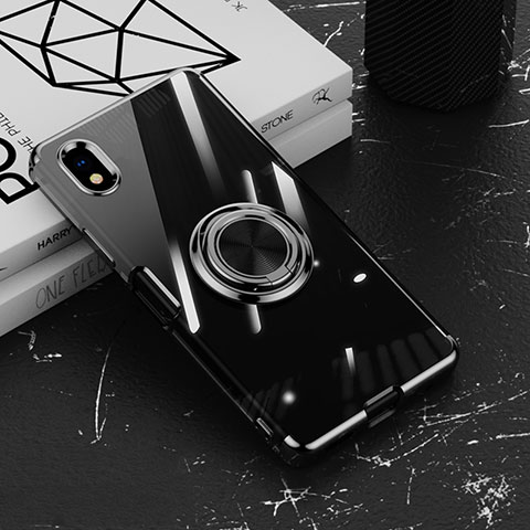 Funda Silicona Ultrafina Carcasa Transparente con Magnetico Anillo de dedo Soporte para Sony Xperia Ace III SO-53C Negro