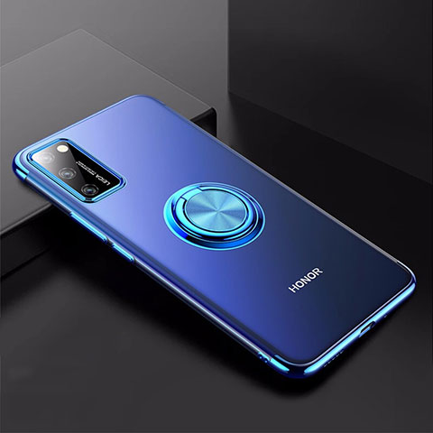 Funda Silicona Ultrafina Carcasa Transparente con Magnetico Anillo de dedo Soporte S01 para Huawei Honor V30 5G Azul