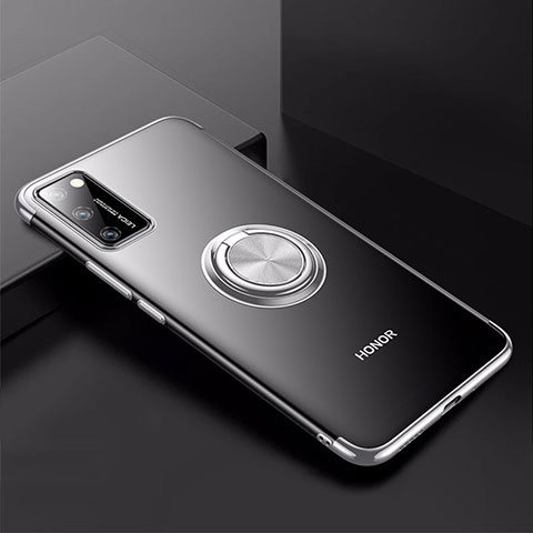 Funda Silicona Ultrafina Carcasa Transparente con Magnetico Anillo de dedo Soporte S01 para Huawei Honor V30 Pro 5G Plata