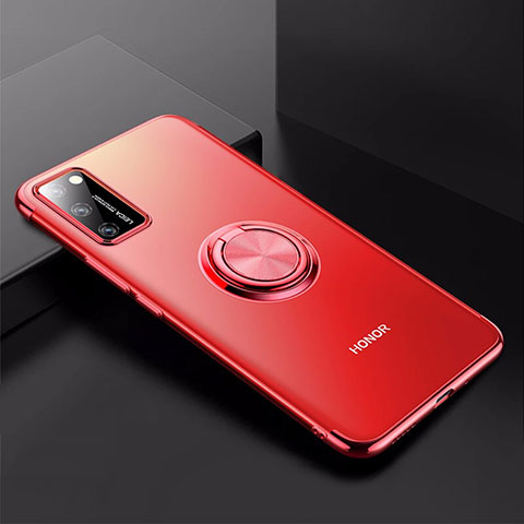 Funda Silicona Ultrafina Carcasa Transparente con Magnetico Anillo de dedo Soporte S01 para Huawei Honor View 30 5G Rojo