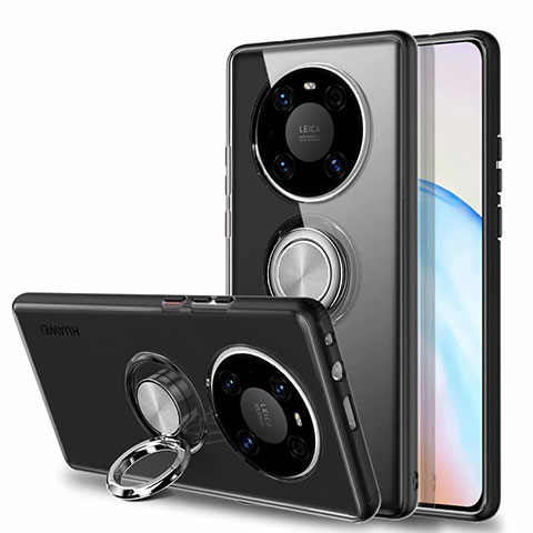 Funda Silicona Ultrafina Carcasa Transparente con Magnetico Anillo de dedo Soporte S01 para Huawei Mate 40E 4G Negro