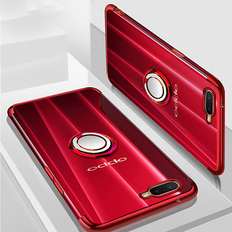 Funda Silicona Ultrafina Carcasa Transparente con Magnetico Anillo de dedo Soporte S01 para Oppo K1 Rojo