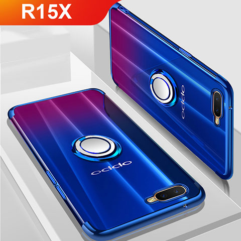 Funda Silicona Ultrafina Carcasa Transparente con Magnetico Anillo de dedo Soporte S01 para Oppo R15X Azul