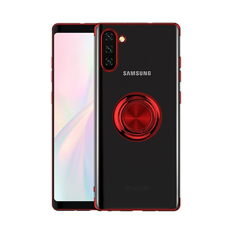 Funda Silicona Ultrafina Carcasa Transparente con Magnetico Anillo de dedo Soporte S01 para Samsung Galaxy Note 10 Rojo