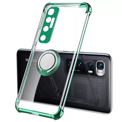 Funda Silicona Ultrafina Carcasa Transparente con Magnetico Anillo de dedo Soporte S01 para Xiaomi Mi 10 Ultra Verde