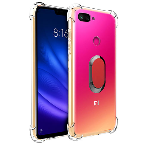 Funda Silicona Ultrafina Carcasa Transparente con Magnetico Anillo de dedo Soporte S01 para Xiaomi Mi 8 Lite Rojo