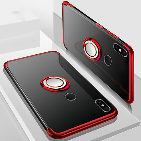 Funda Silicona Ultrafina Carcasa Transparente con Magnetico Anillo de dedo Soporte S01 para Xiaomi Redmi 6 Pro Rojo